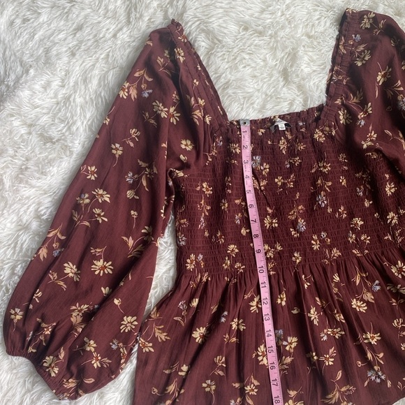 Madewell Peplum Top.  Size 12. Brown burgundy color w floral print. - Picture 4 of 5